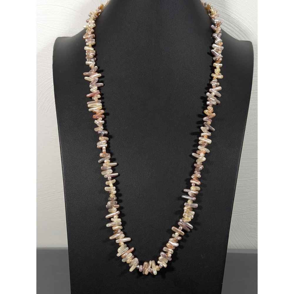 Vintage Napier Faux‎ Freshwater Pearl Chip Necklace Champagne Beige 30"
